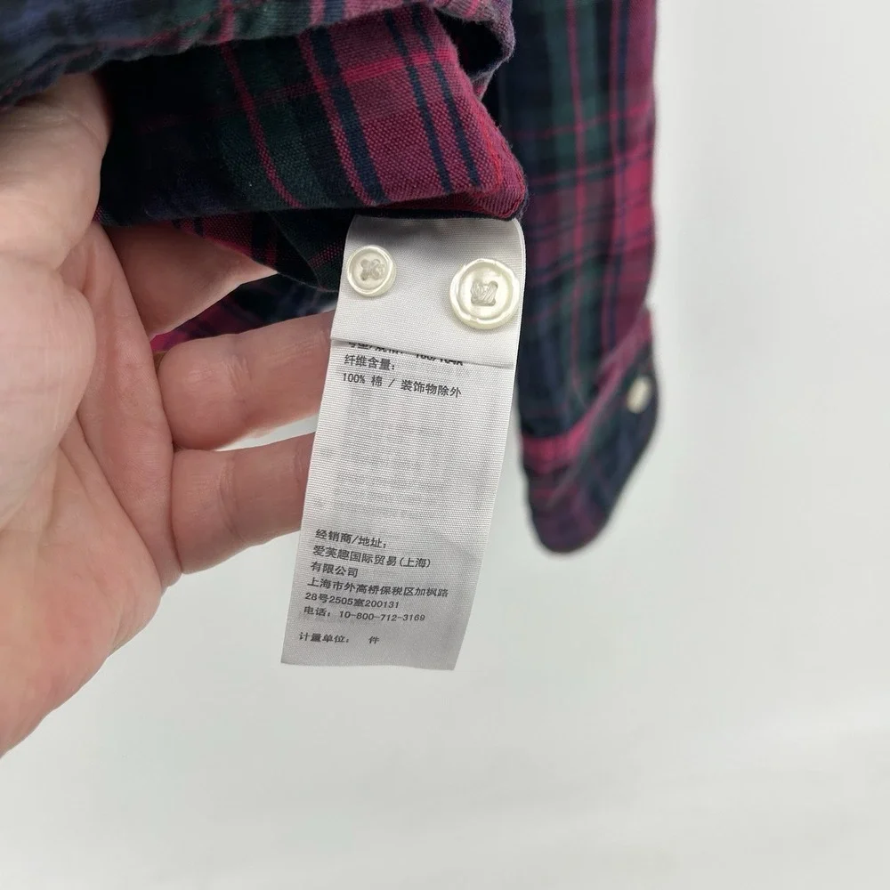 Abercrombie Fitch Shirt Mens L Red‎ Green Plaid Dadcore Preppy